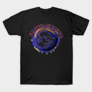 Blue and Orange Eat Sleep Ride Repeat Dirt Bike Motocross T-Shirt